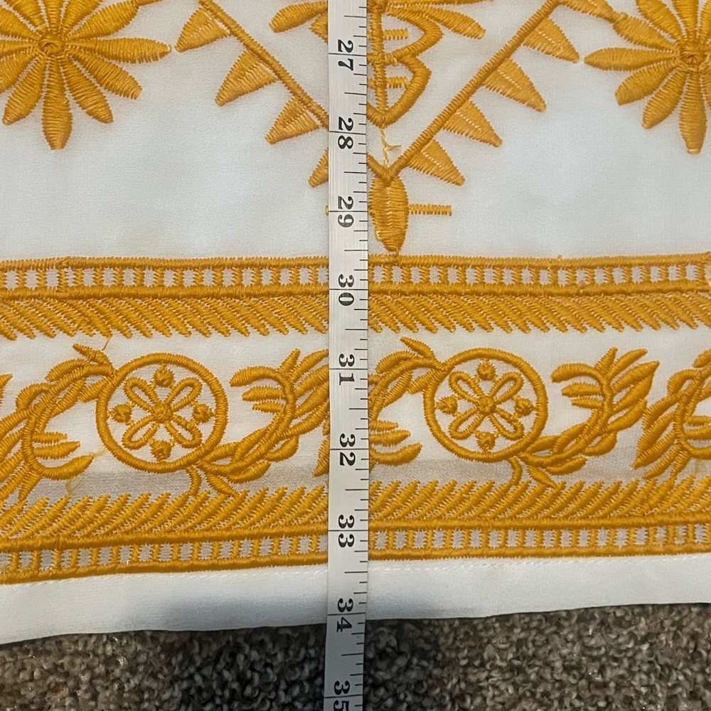 All:Row White and Yellow Embroidered Mini Dress | Boho Shift Dress Size L - Picture 7 of 13